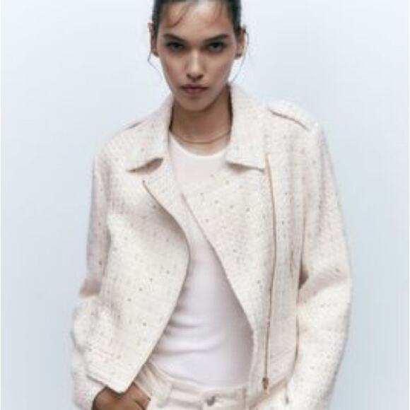 ZARA ZIPPERED TEXTURED JACKET ECRU - Picture 5 of 10